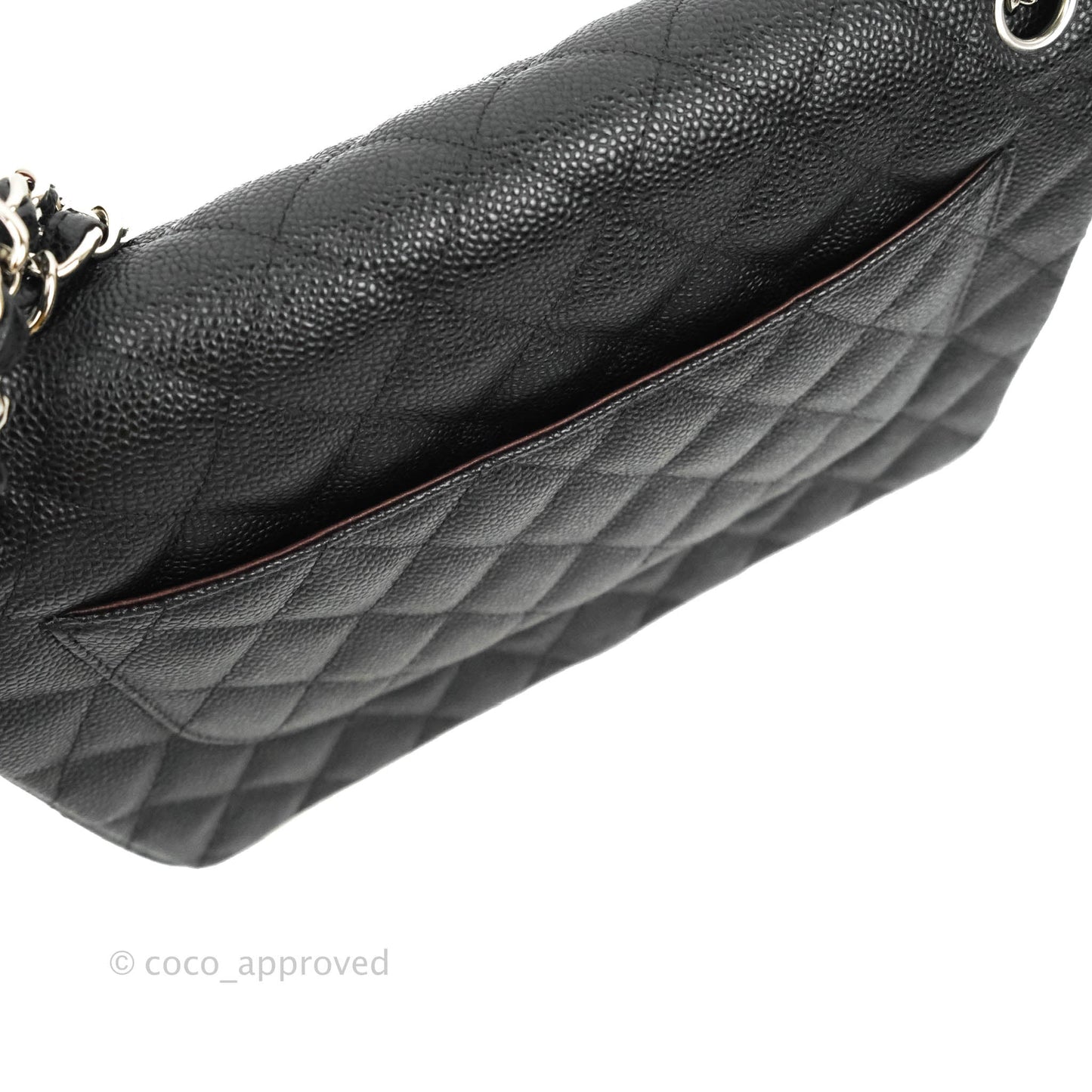 Chanel Classic Quilted Jumbo Double Flap Black Caviar Silver Hardware⁣⁣