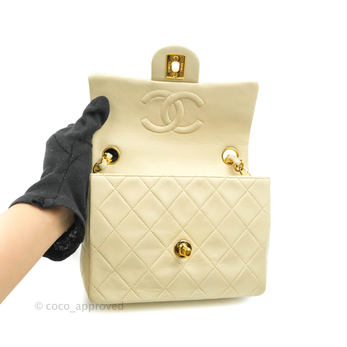 Chanel Vintage Mini Square Beige Lambskin 24K Gold Hardware