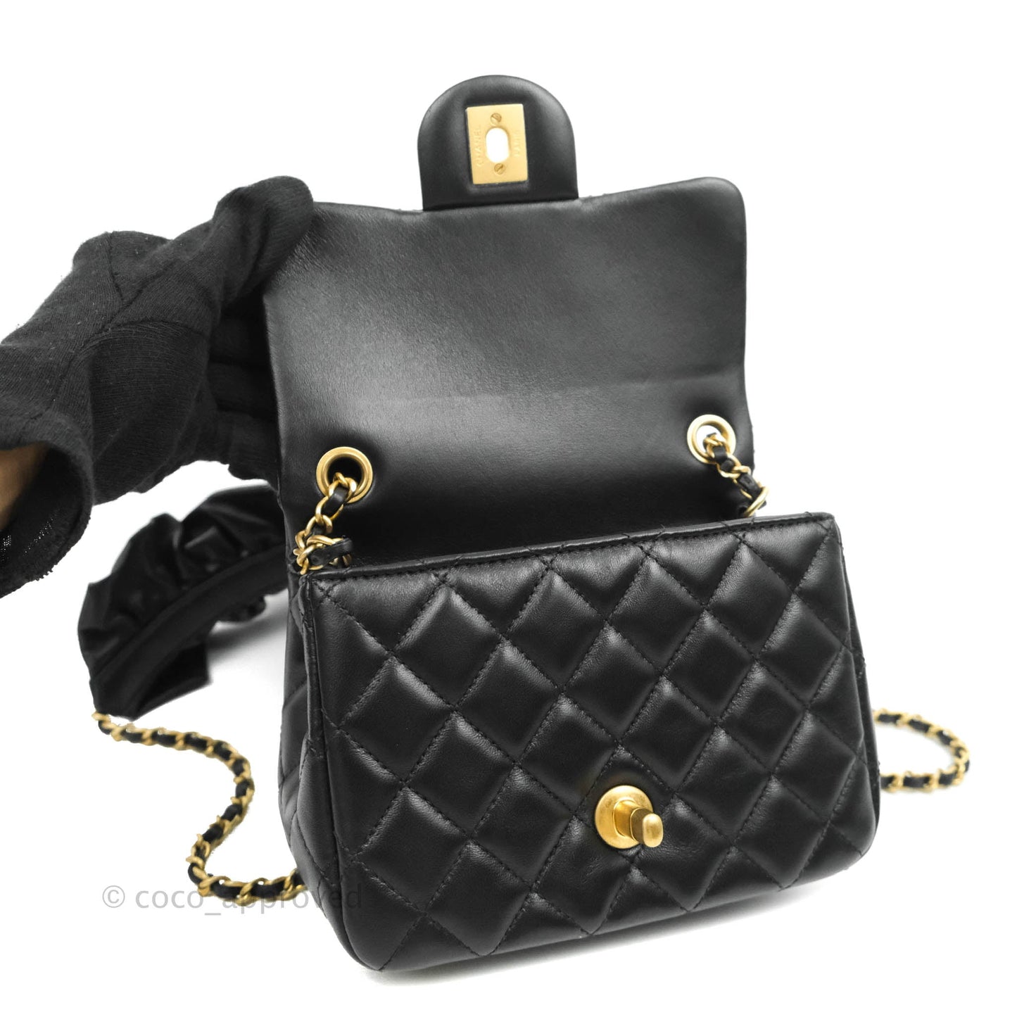 Chanel Romance Mini Square Flap Black Lambskin Aged Gold Hardware