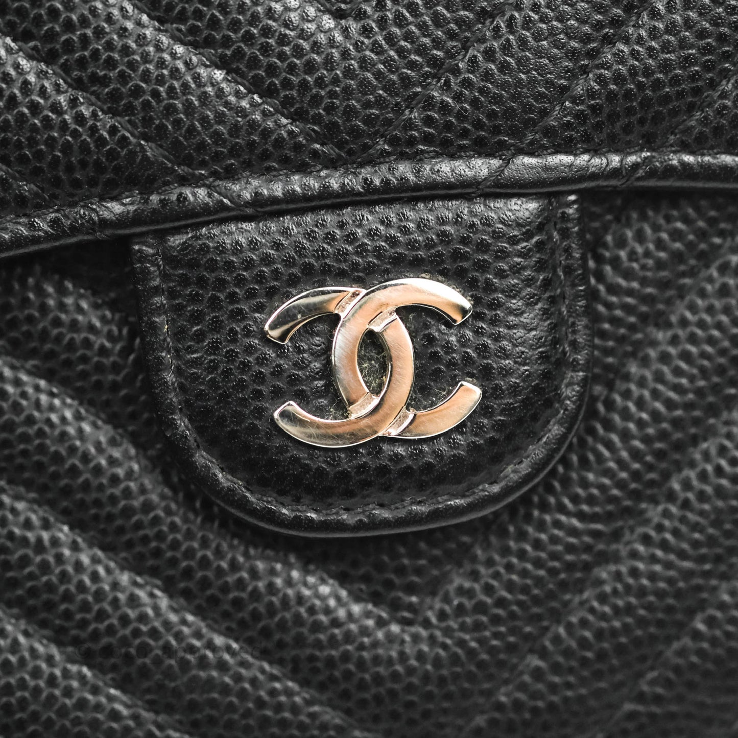 Chanel Classic Flap Chevron Wallet Black Caviar Silver Hardware
