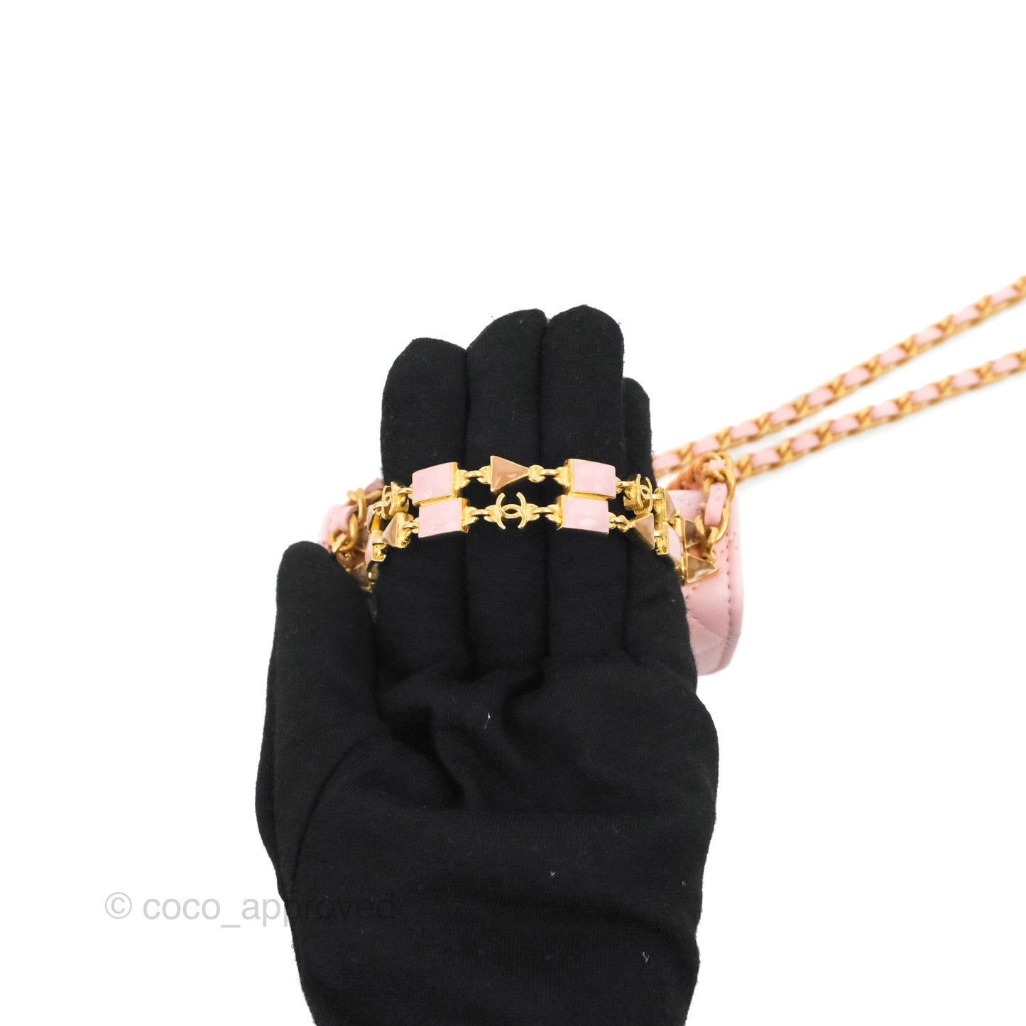 Chanel Enamel Top Handle Clutch with Chain Pink Lambskin Aged Gold Hardware