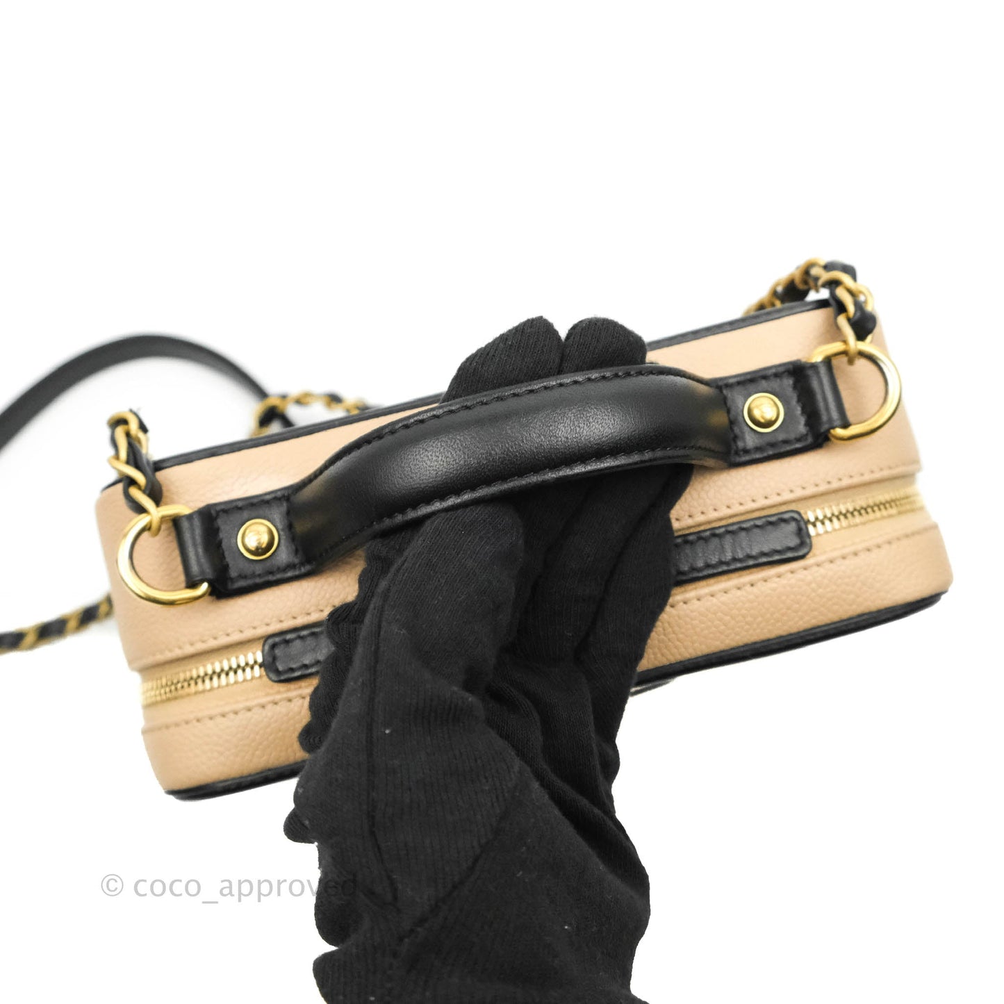 Chanel Quilted Medium CC Filigree Vanity Case Beige Caviar Gold Hardware