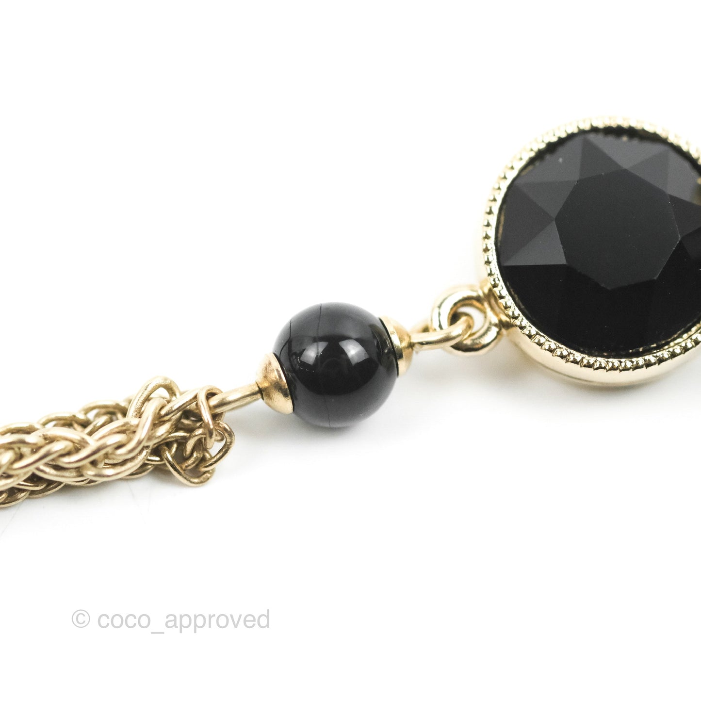 Chanel Black Resin Bead Long Drop Earrings Gold Tone 18B