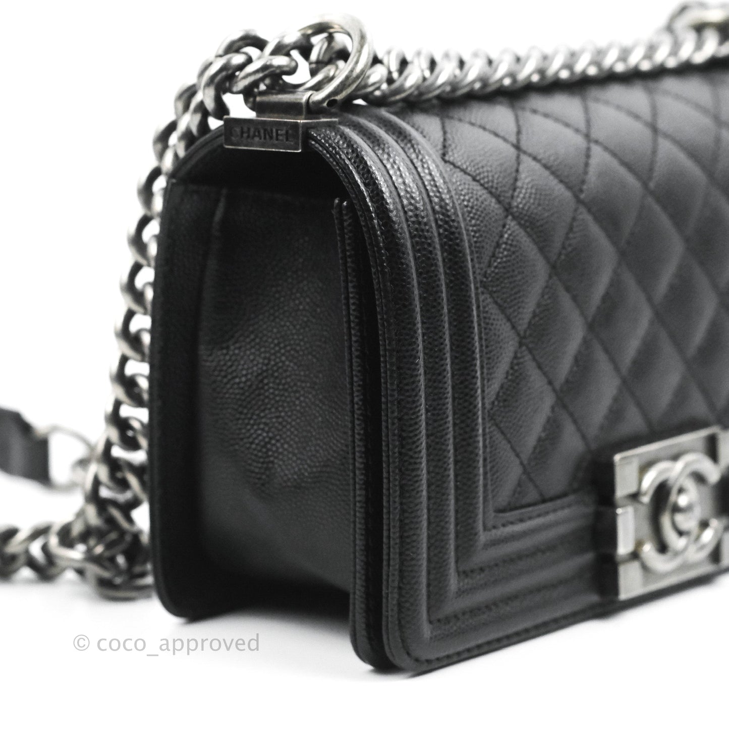 Chanel Small Boy Quilted Black Caviar Ruthenium Hardware