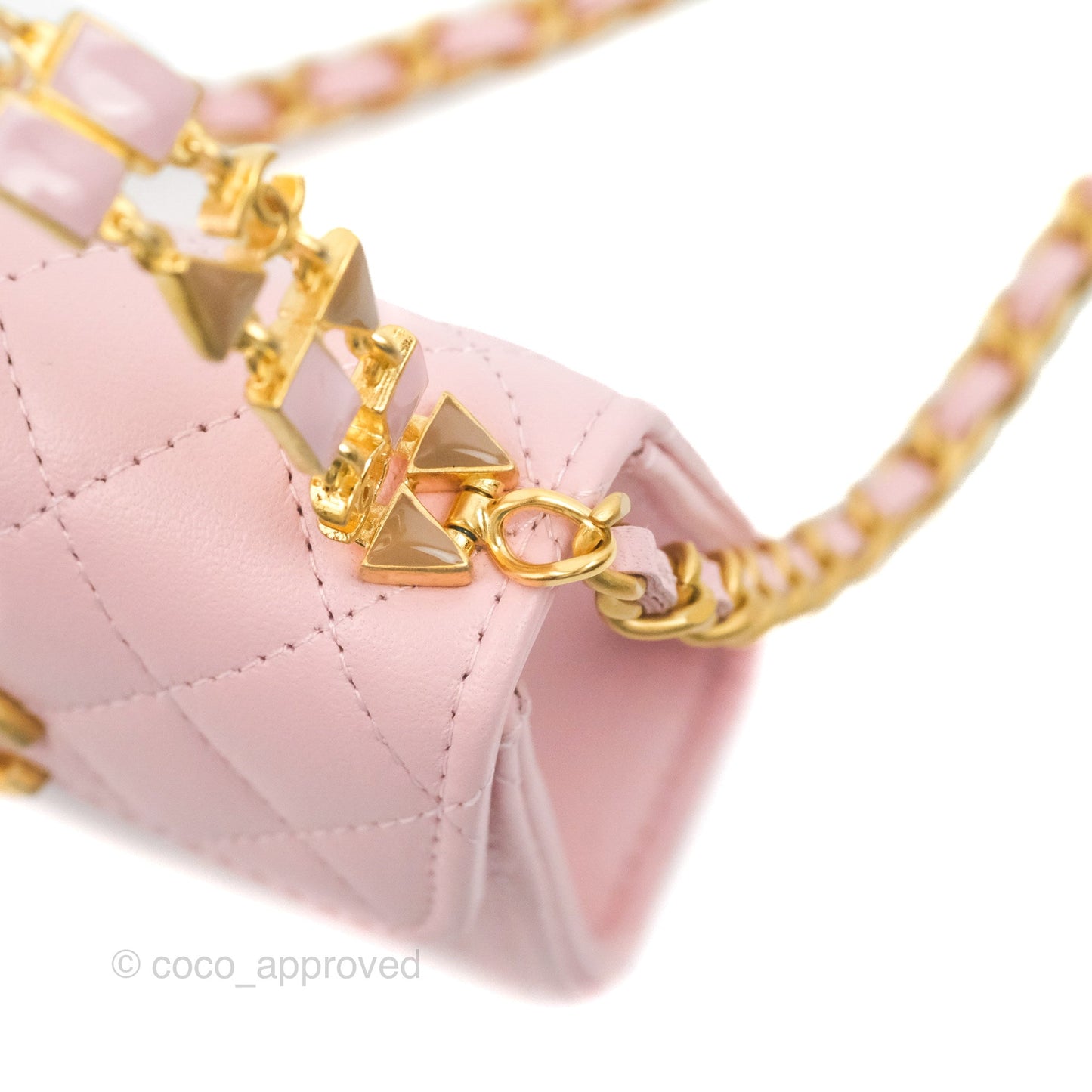 Chanel Enamel Top Handle Clutch with Chain Pink Lambskin Aged Gold Hardware