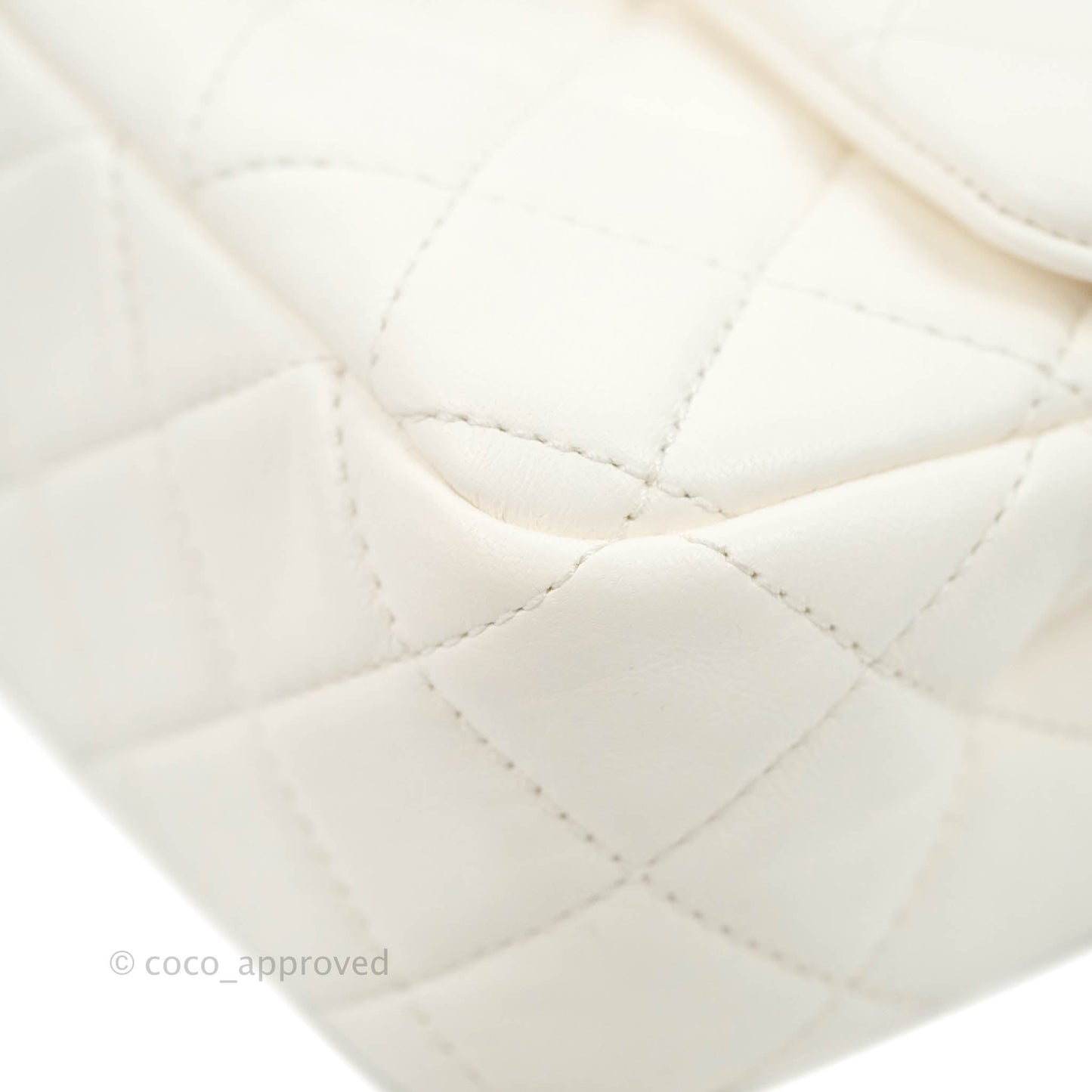 Chanel Mini Rectangular Pearl Crush Quilted White Lambskin Aged Gold Hardware