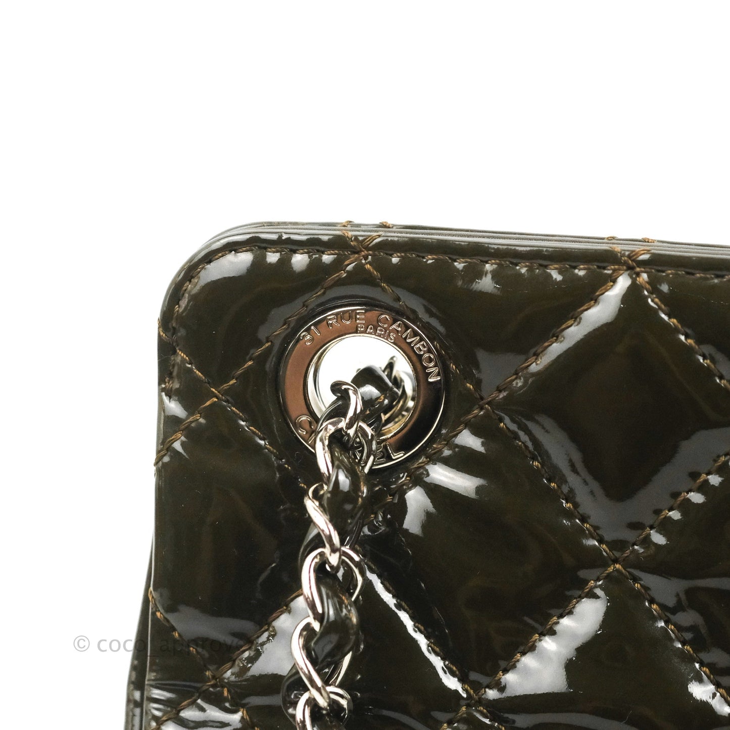 Chanel CC Tote Quilted Dark Green Patent Silver Hardware