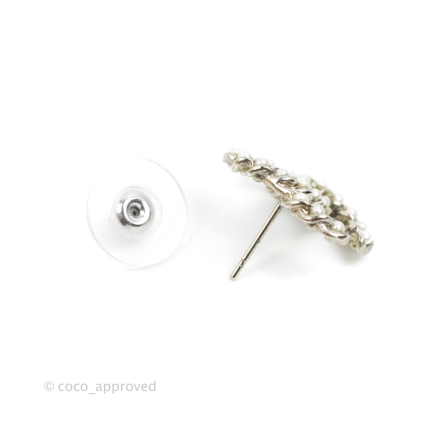 Chanel CC Pearl Earrings Silver Hardware 15P