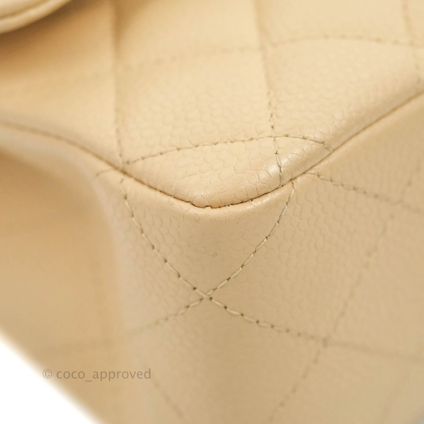 Chanel Classic M/L Medium Flap Quilted Beige Caviar Gold Hardware