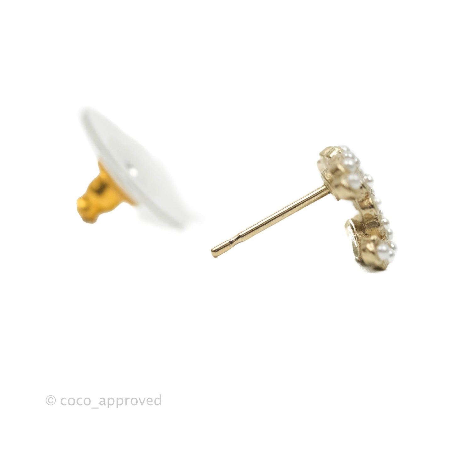 Chanel Pearl CC Earrings Gold Tone 20A