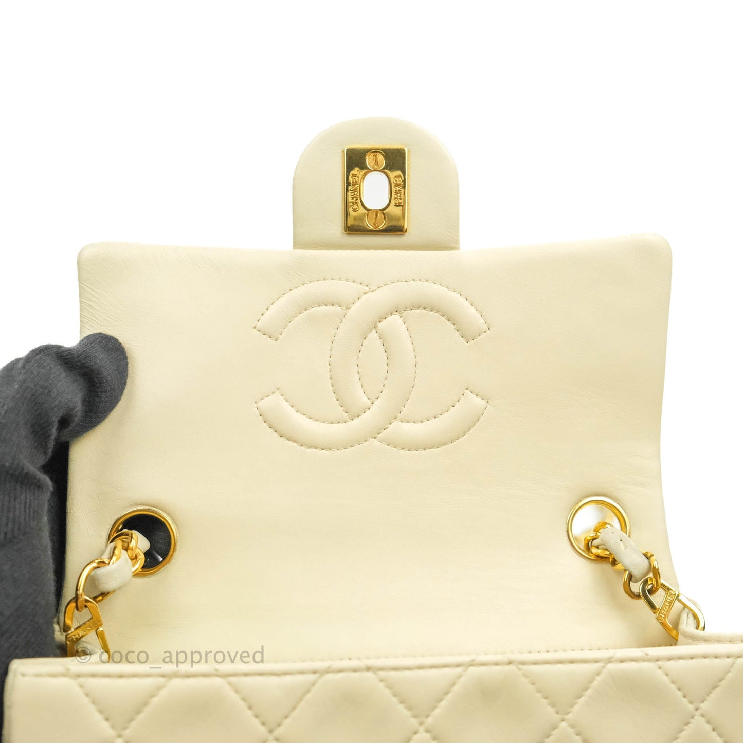 Chanel Vintage Mini Square Beige Lambskin 24K Gold Hardware