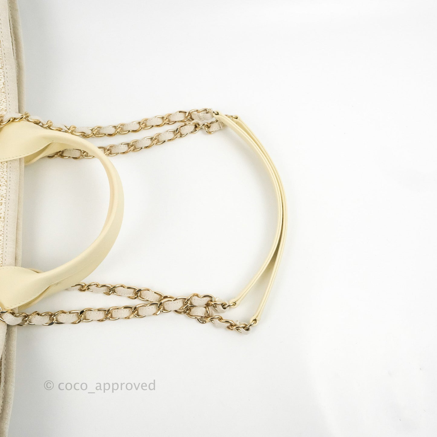 Chanel Large Deauville Ivory/Gold Canvas Gold Hardware