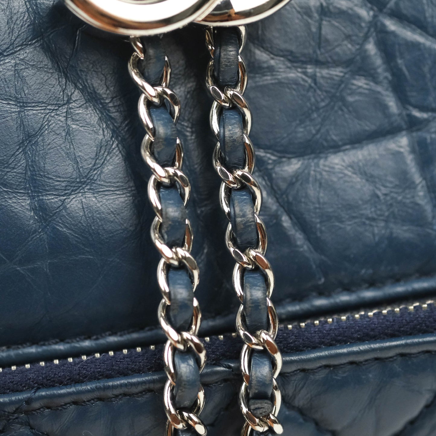 Chanel Drawstring Bucket Bag Dark Blue Aged Calfskin Silver Hardware