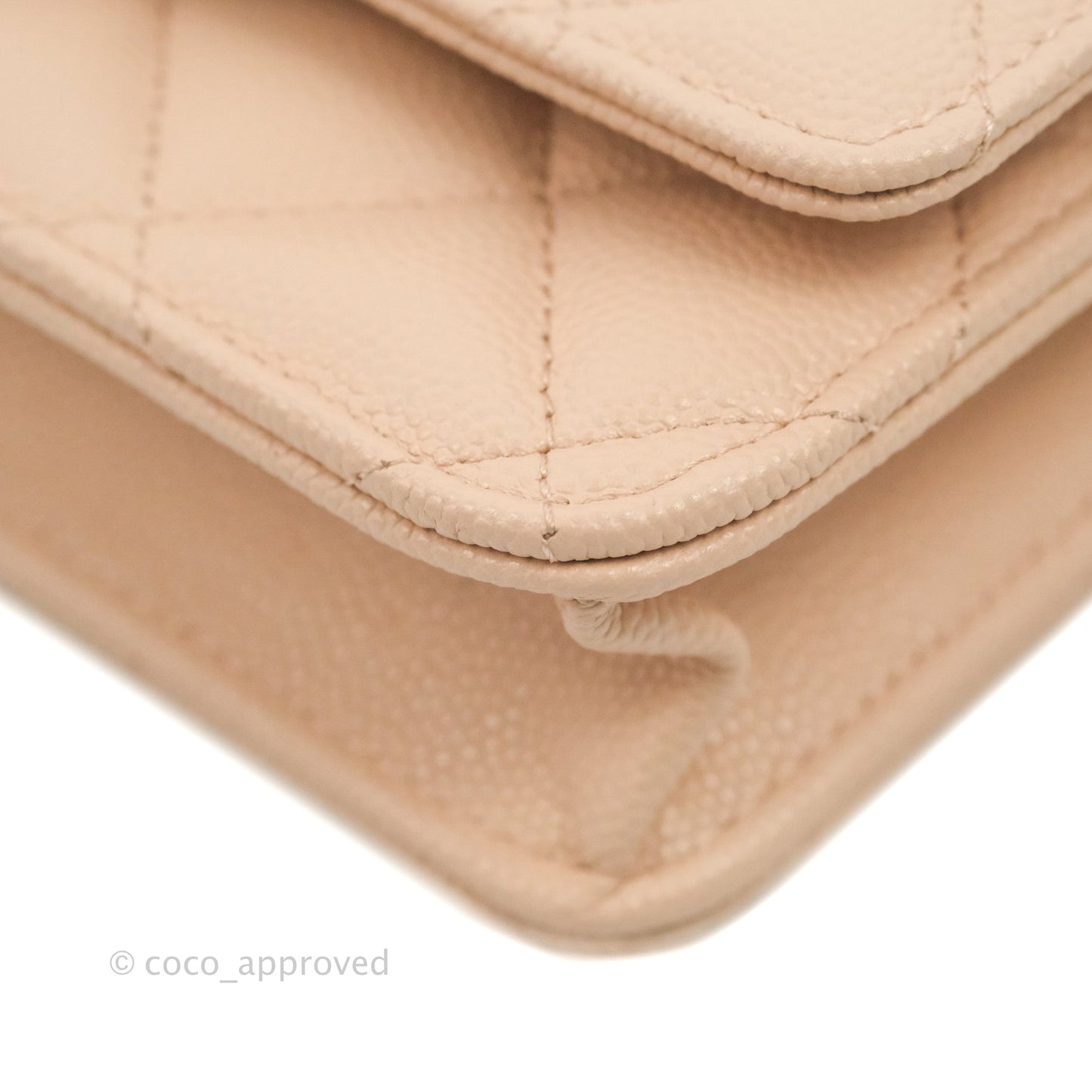 Chanel Quilted Classic Wallet on Chain WOC Light Beige Caviar Gold Hardware