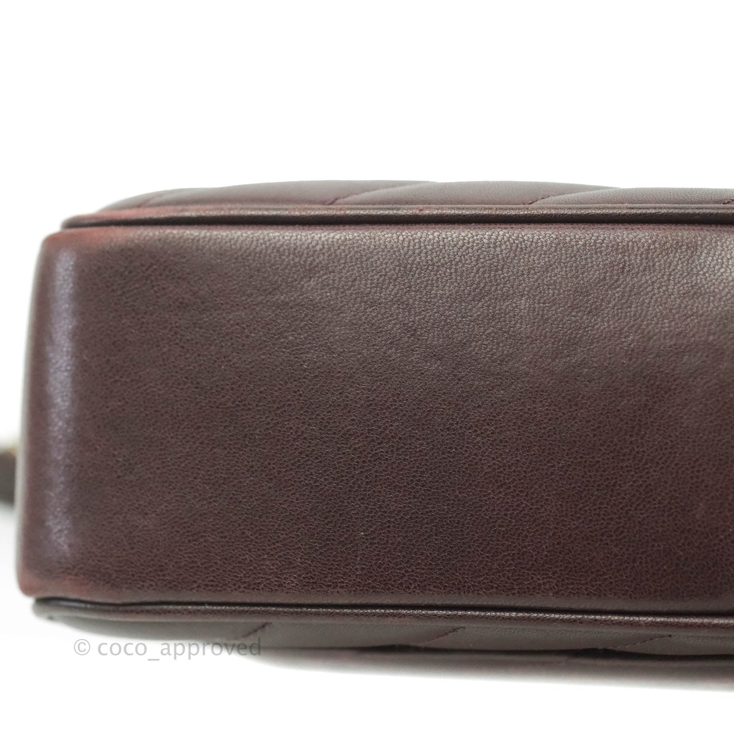 Chanel CC Signature Flap Bag Diagonal Burgundy Calfskin Aged Gold Hardware