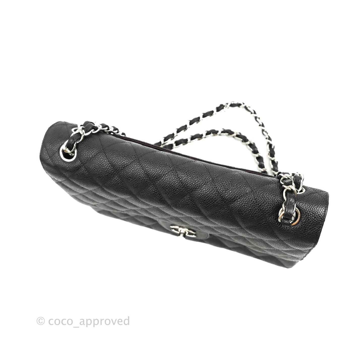 Chanel Classic Quilted Jumbo Double Flap Black Caviar Silver Hardware⁣⁣