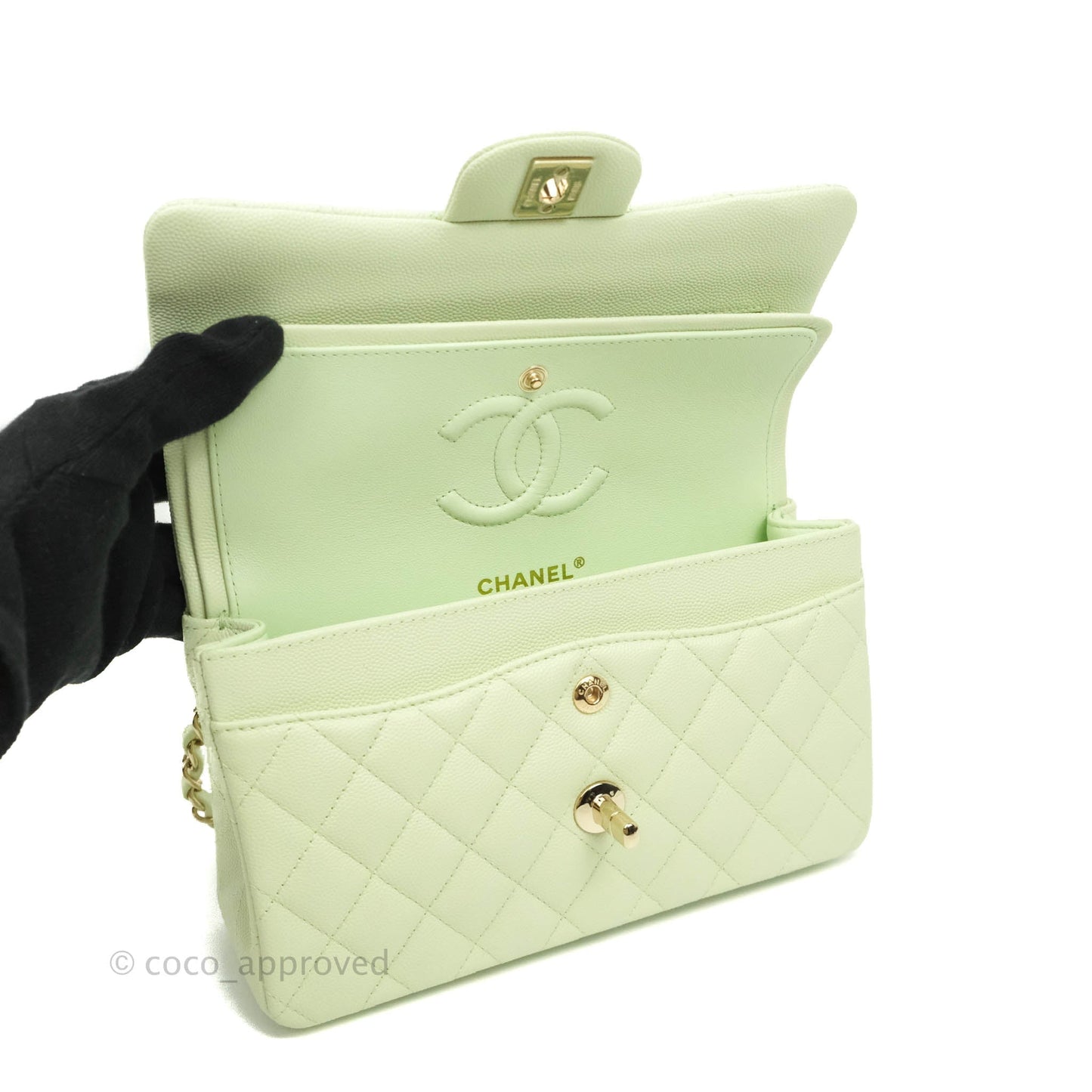 Chanel Small Quilted Classic Flap Mint Green Caviar Gold Hardware 22C