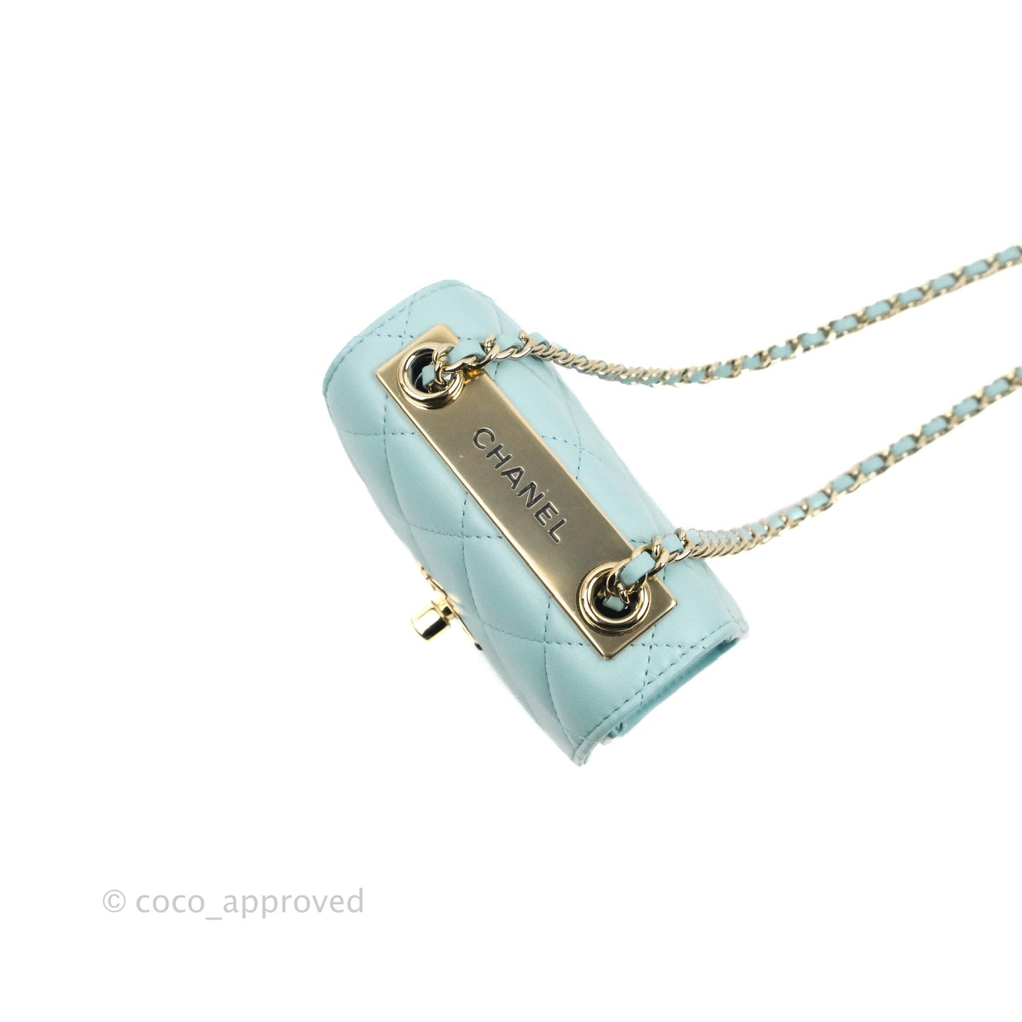 Chanel Mini Quilted Trendy CC Clutch With Chain Tiffany Blue Lambskin Gold Hardware