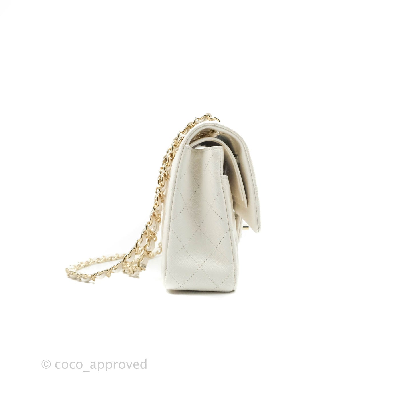 Chanel Classic M/L Medium Double Flap White Caviar Gold Hardware 21B
