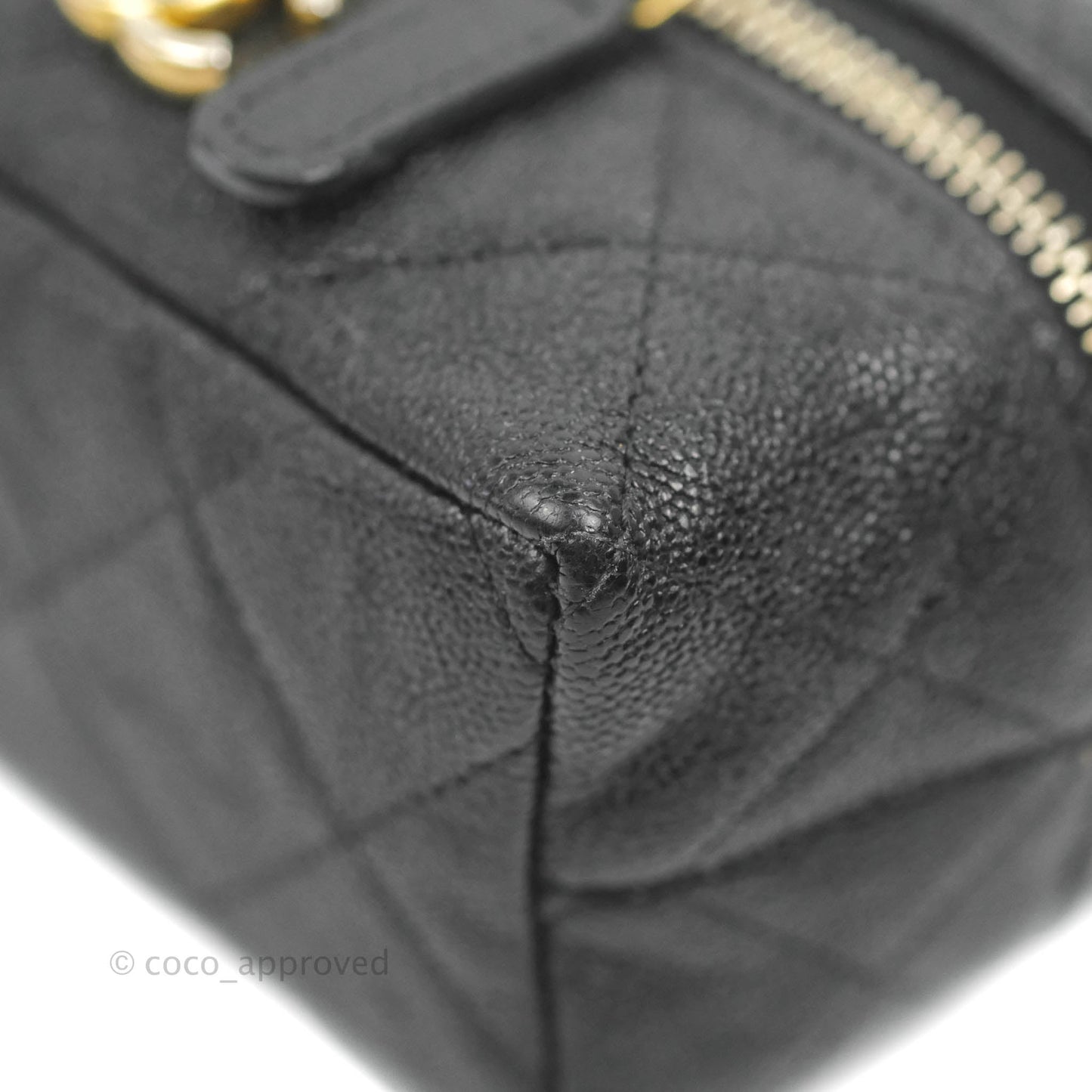 Chanel Quilted Mini Top Handle Vanity With Chain Black Caviar Aged Gold Hardware