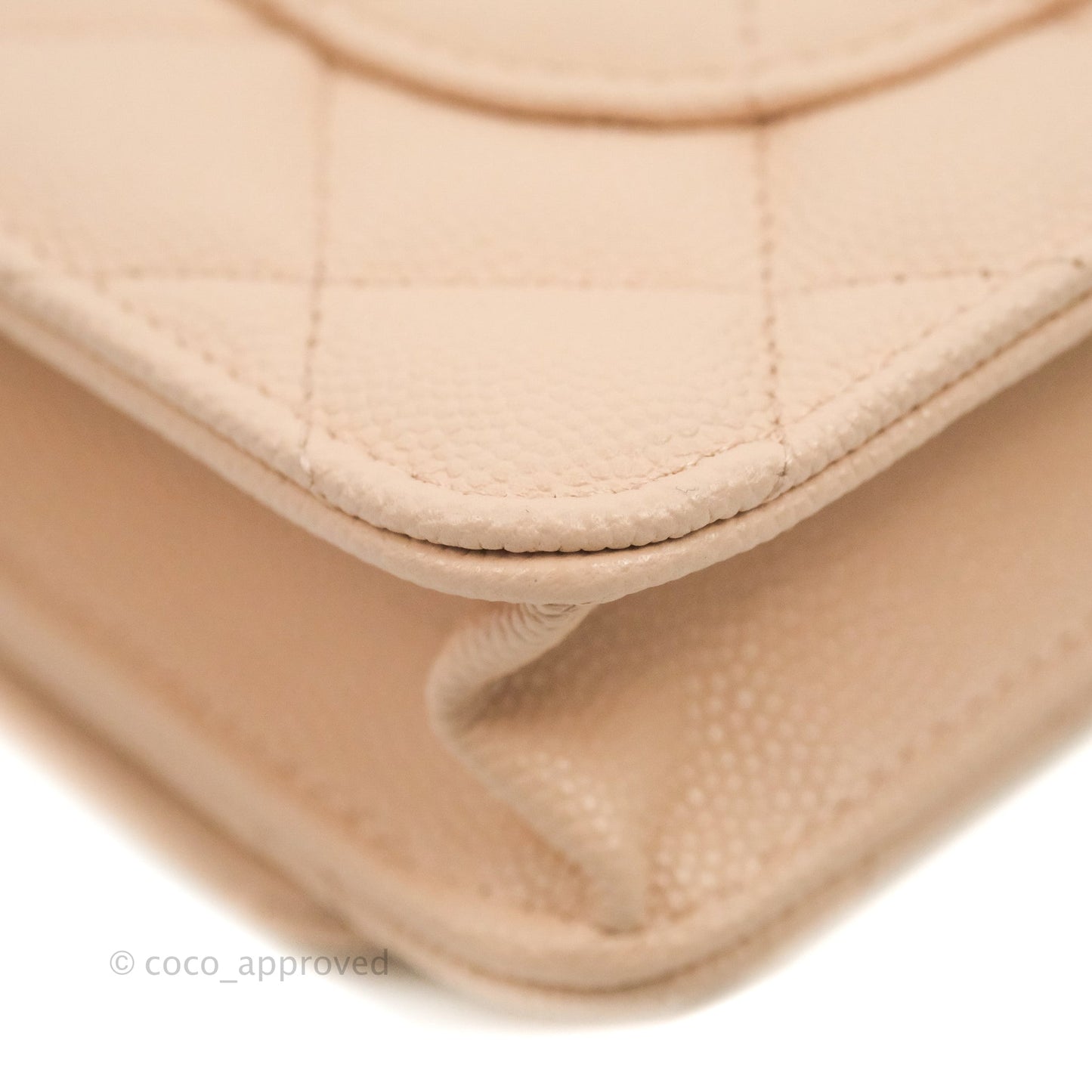 Chanel Quilted Classic Wallet on Chain WOC Light Beige Caviar Gold Hardware