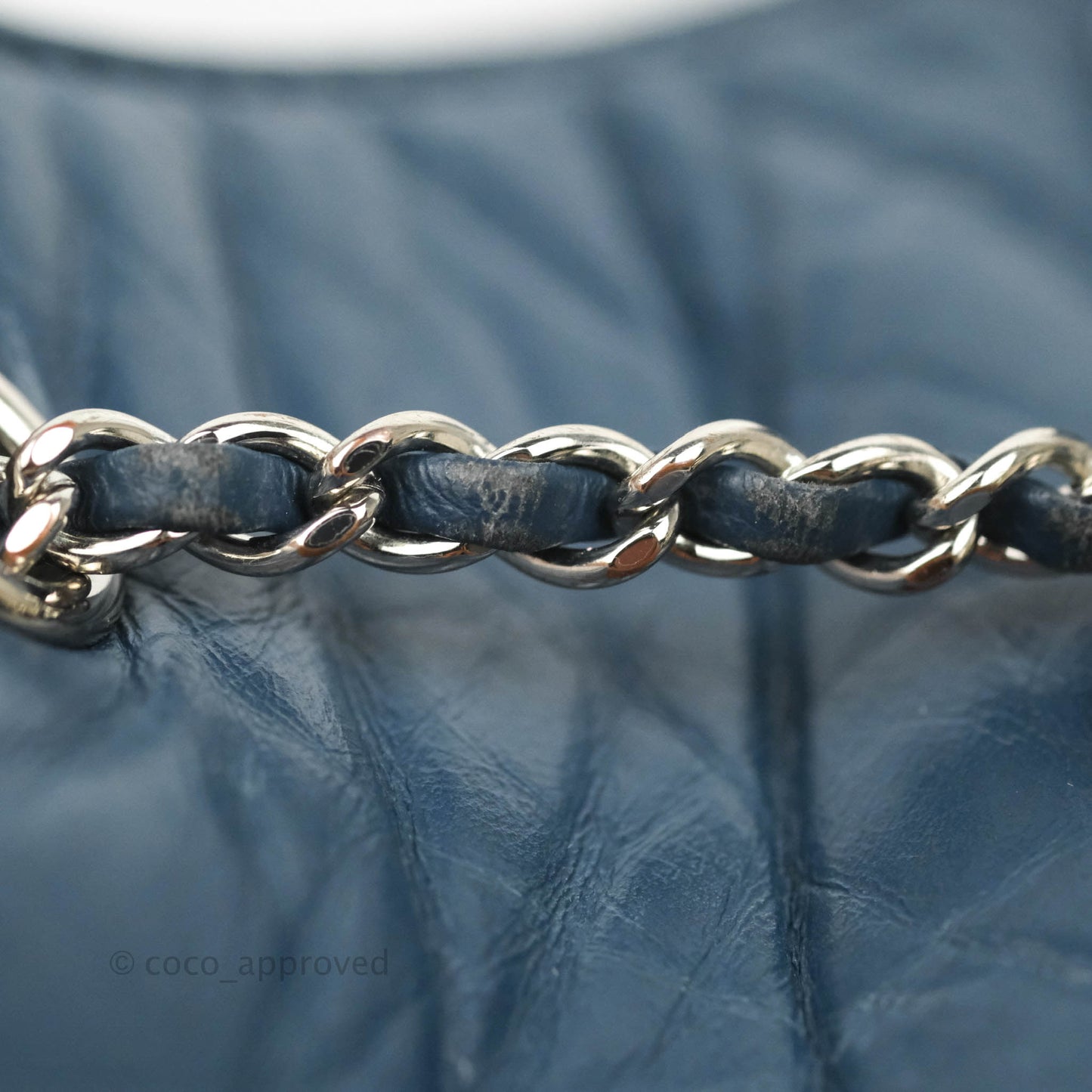 Chanel Drawstring Bucket Bag Dark Blue Aged Calfskin Silver Hardware
