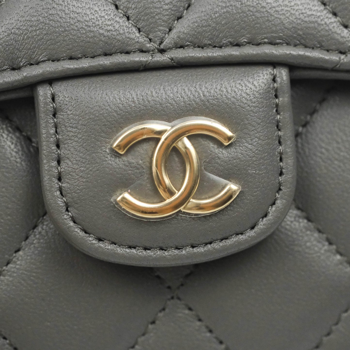 Chanel Mini Handle Clutch With Chain Grey Lambskin Gold Hardware