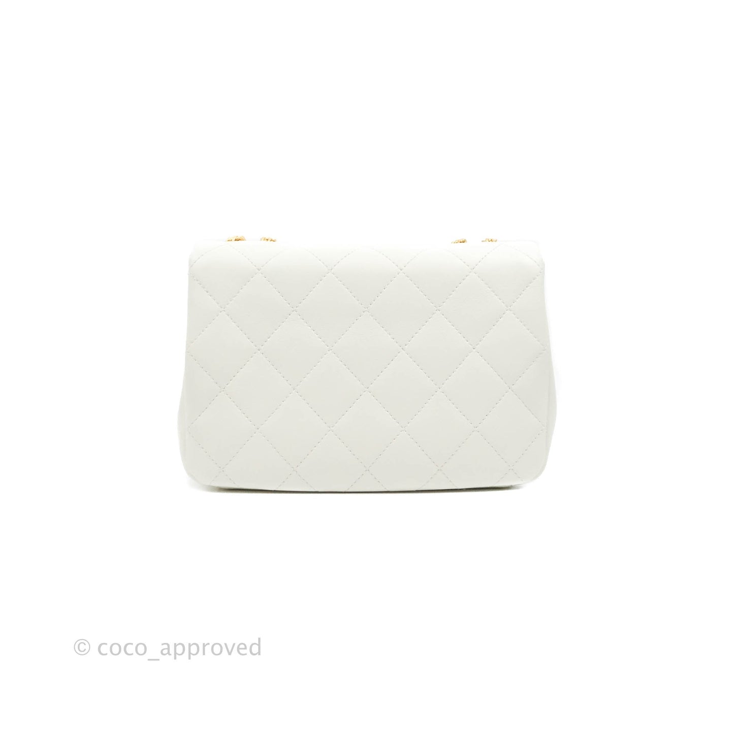 Chanel Large White Flap Bag With Woven CC Logo Lambskin Gold Hardware 22C
