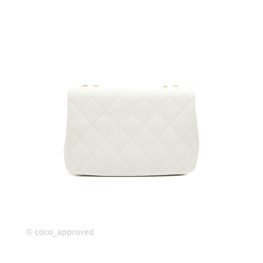 Chanel Large White Flap Bag With Woven CC Logo Lambskin Gold Hardware 22C