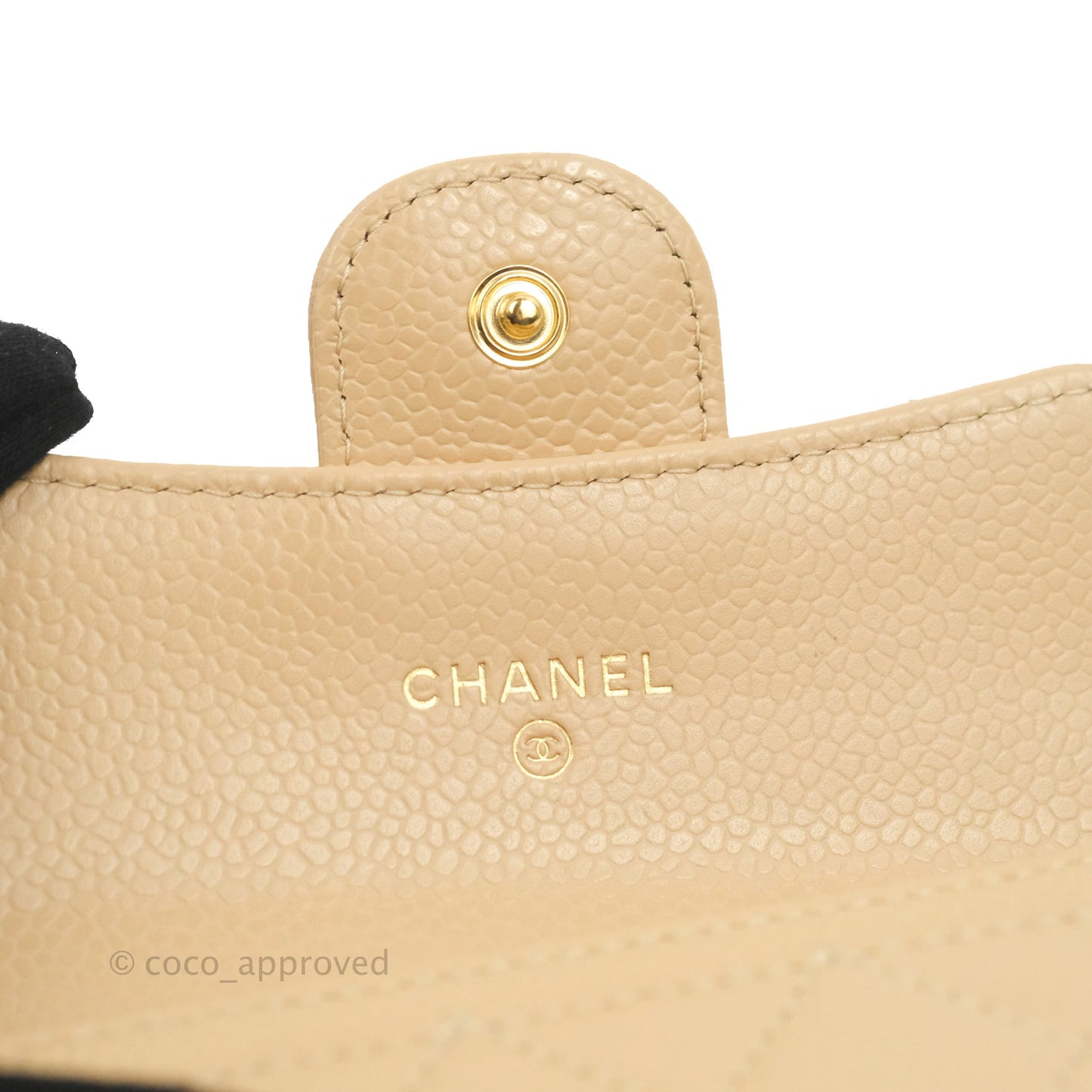 Chanel Quilted Flap Card Holder Beige Caviar Gold Hardware