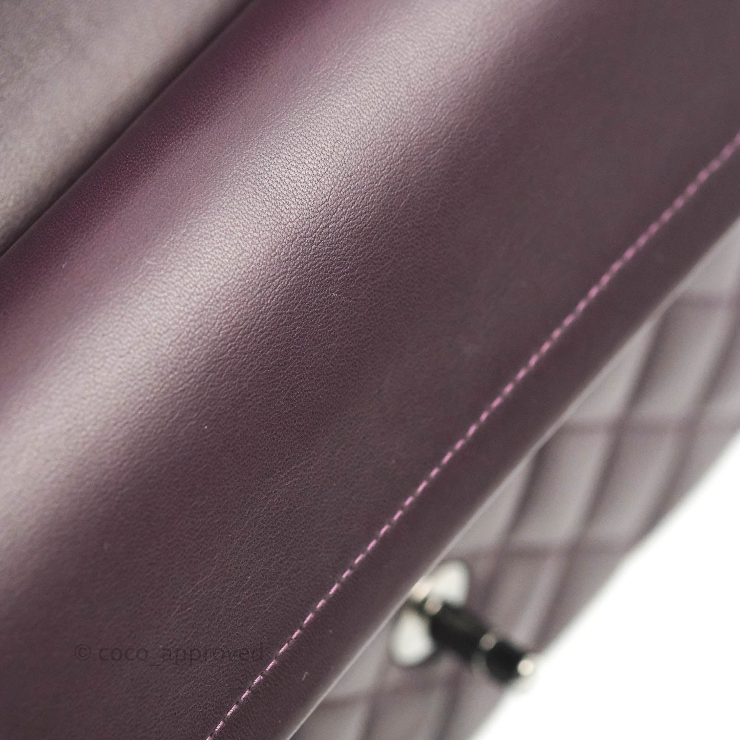 Chanel Classic M/L Medium Flap Quilted Purple Burgundy Lambskin Silver Hardware