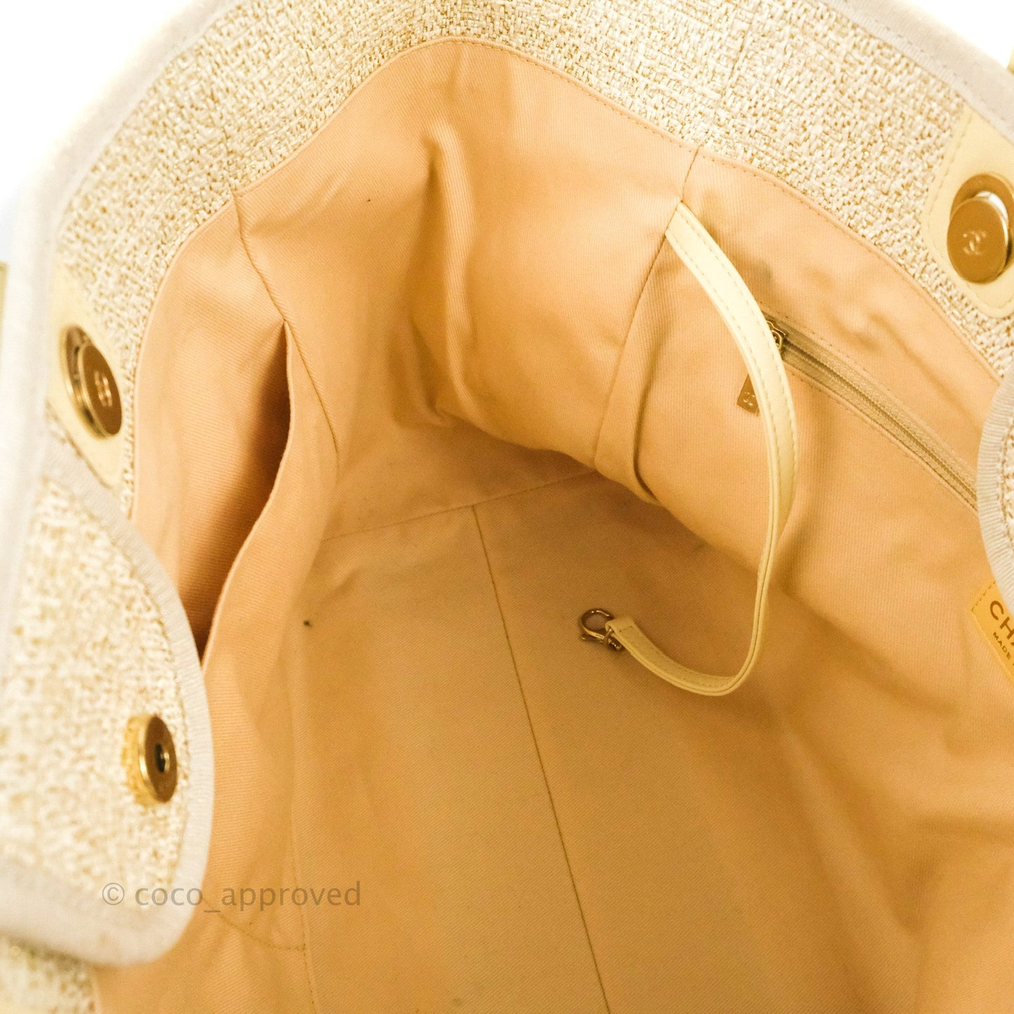 Chanel Large Deauville Ivory/Gold Canvas Gold Hardware