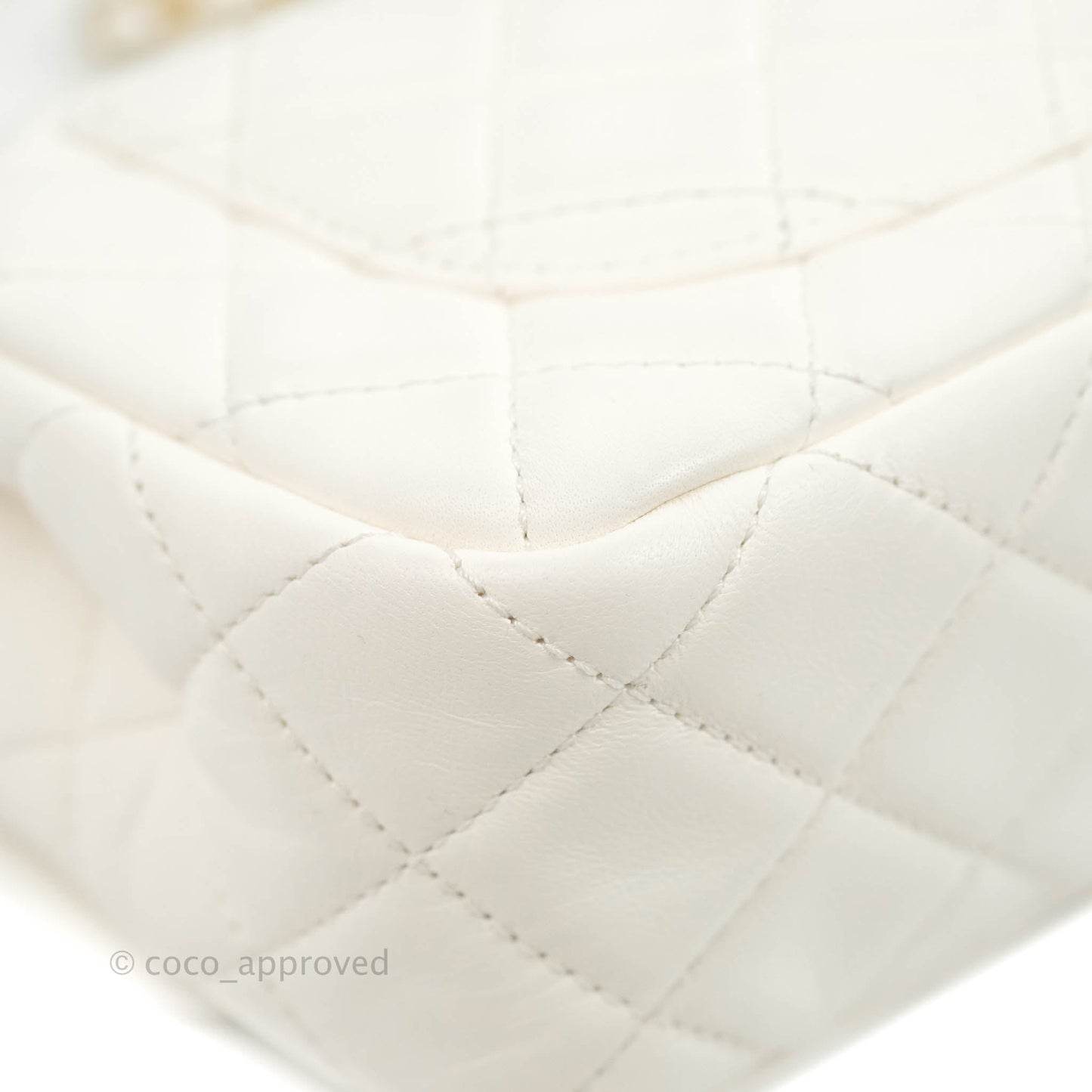 Chanel Mini Rectangular Pearl Crush Quilted White Lambskin Aged Gold Hardware