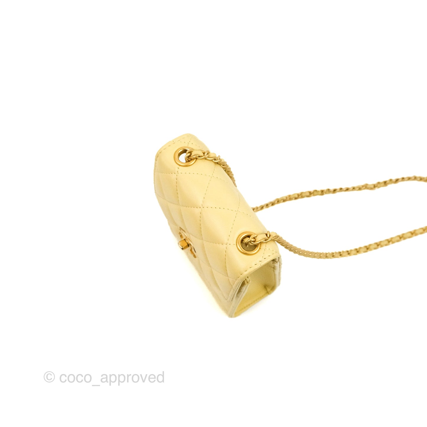 Chanel Quilted Pearl Crush Phone Holder With Chain Yellow Lambskin
