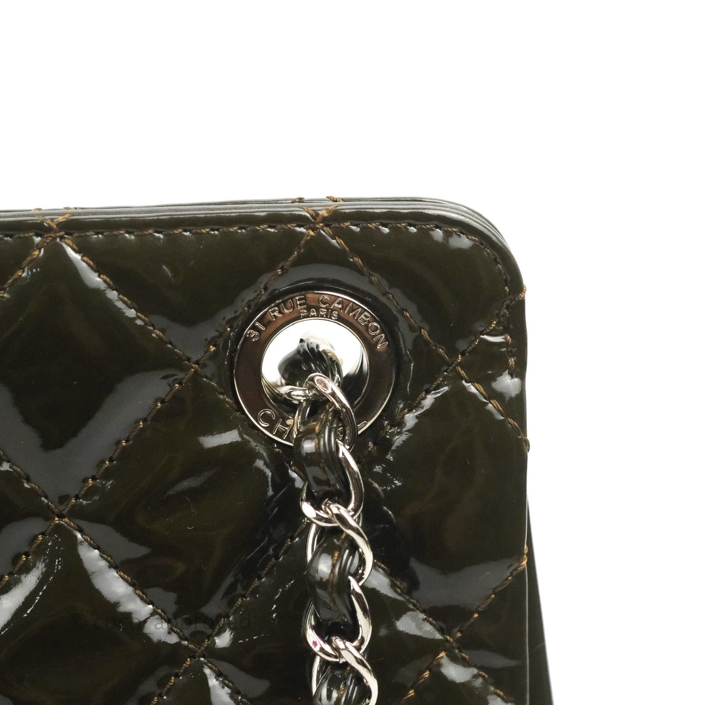 Chanel CC Tote Quilted Dark Green Patent Silver Hardware