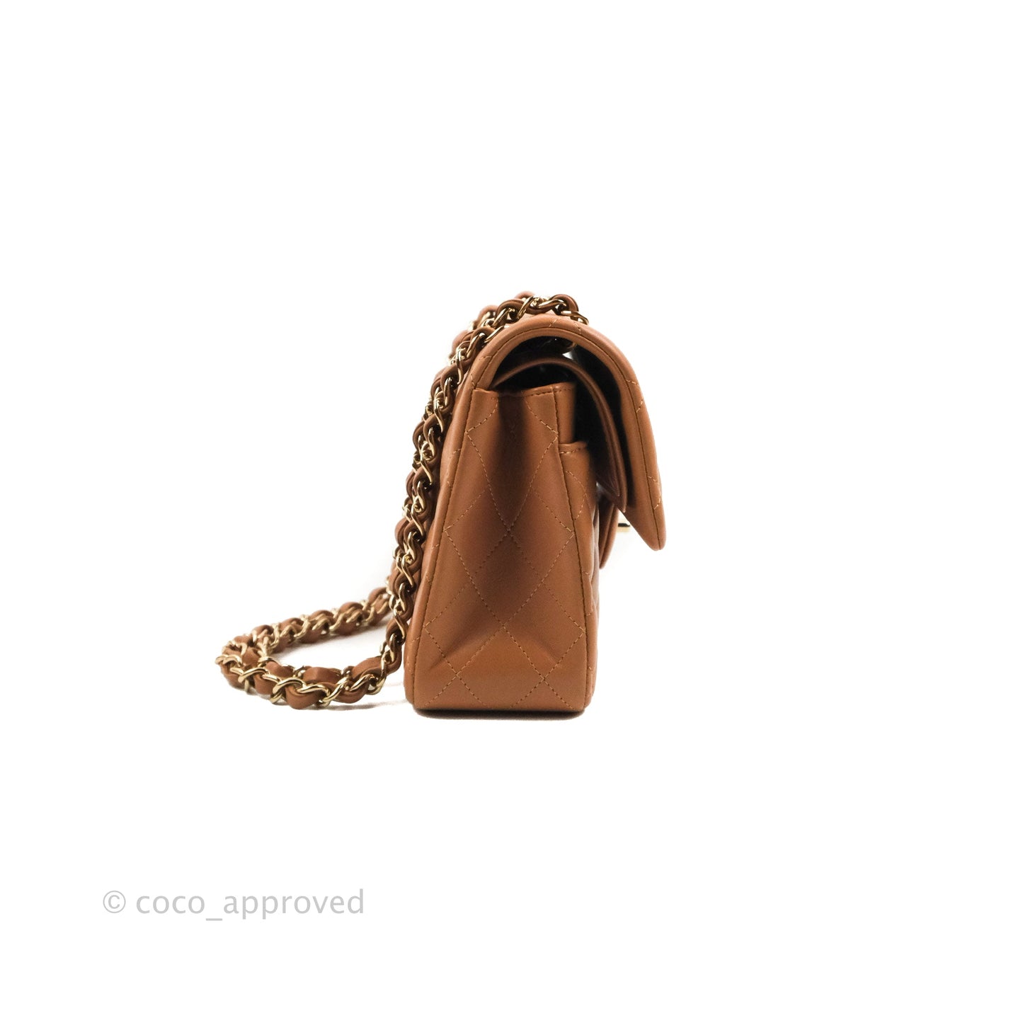 Chanel Small Classic Quilted Flap Dark Beige Caramel Lambskin Gold Hardware 21P