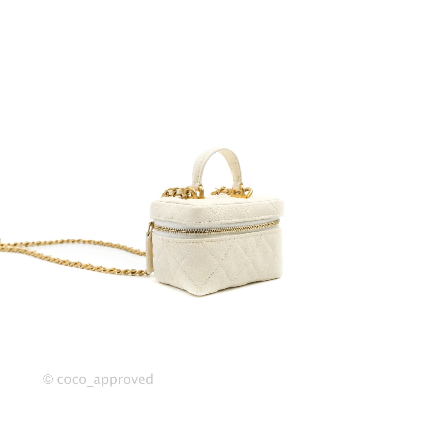 Chanel Mini Clutch With Chain White Caviar Aged Gold Hardware
