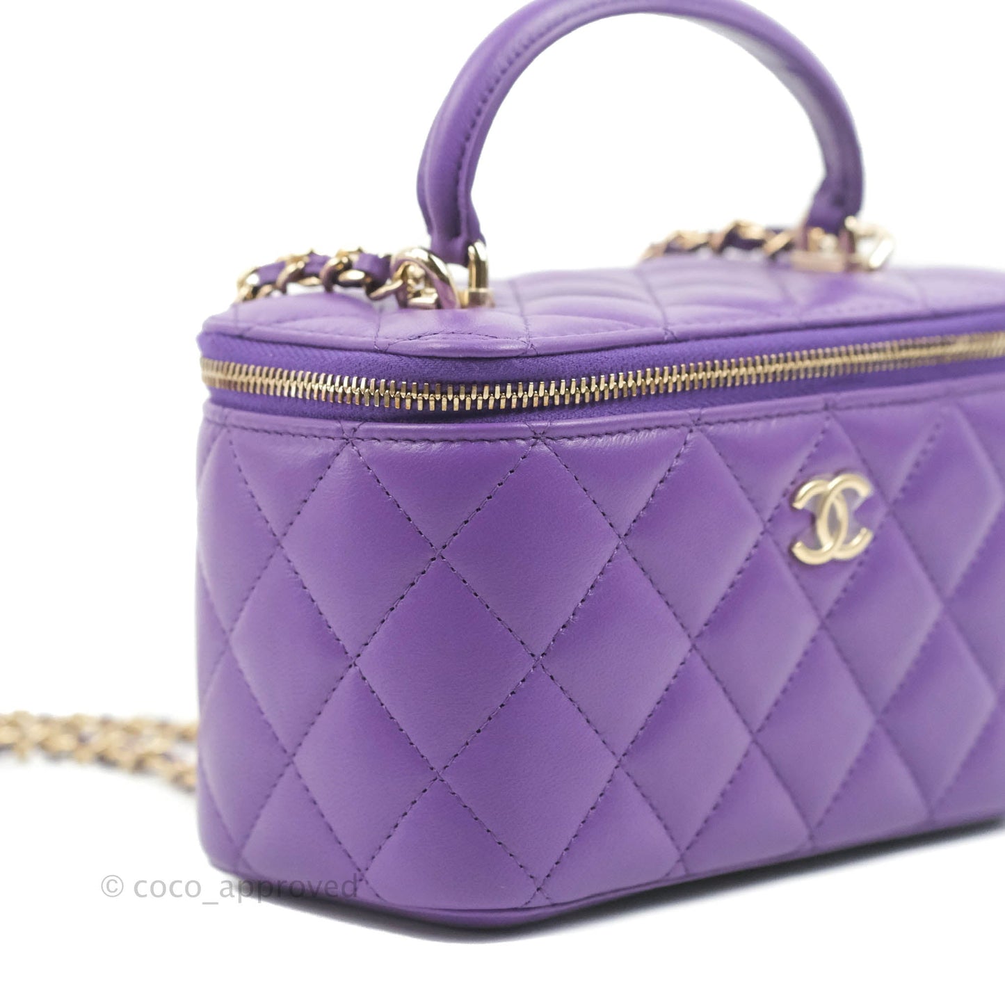 Chanel Vanity Rectangular Top Handle Purple Lambskin Gold Hardware