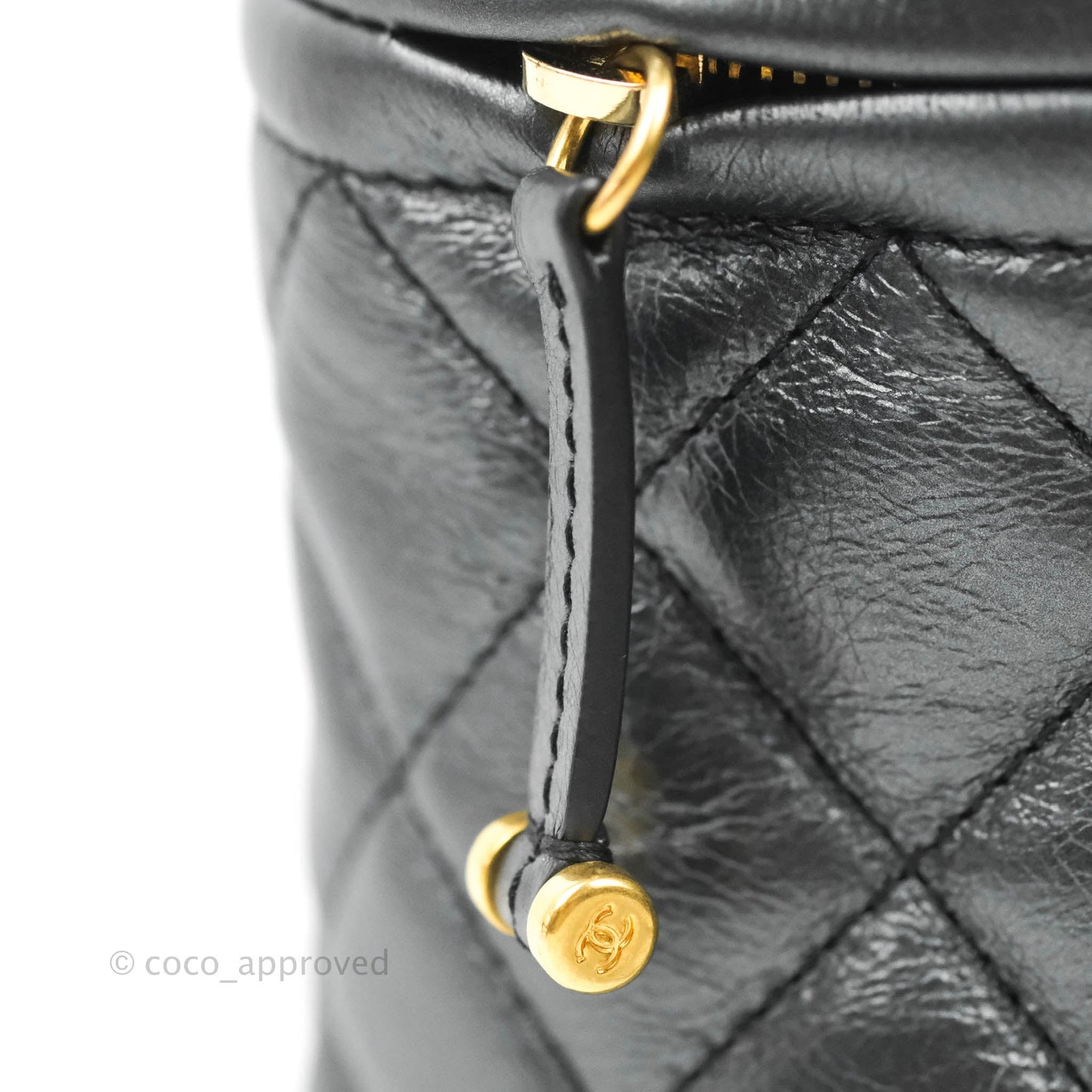 Chanel Quilted Drawstring Shopping Tote Bag Metallic Dark Grey Aged Calfskin Aged Gold Hardware