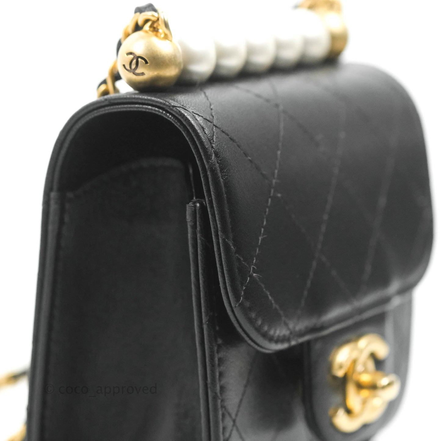 Chanel Mini Chic Pearls Flap Black Goatskin Gold Hardware