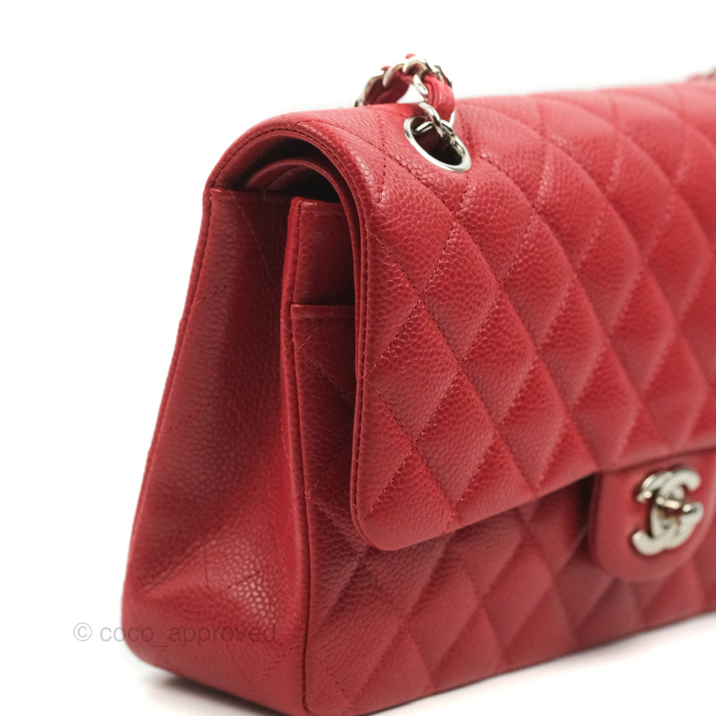 Chanel Classic M/L Medium Flap Quilted Red Caviar Silver Hardware