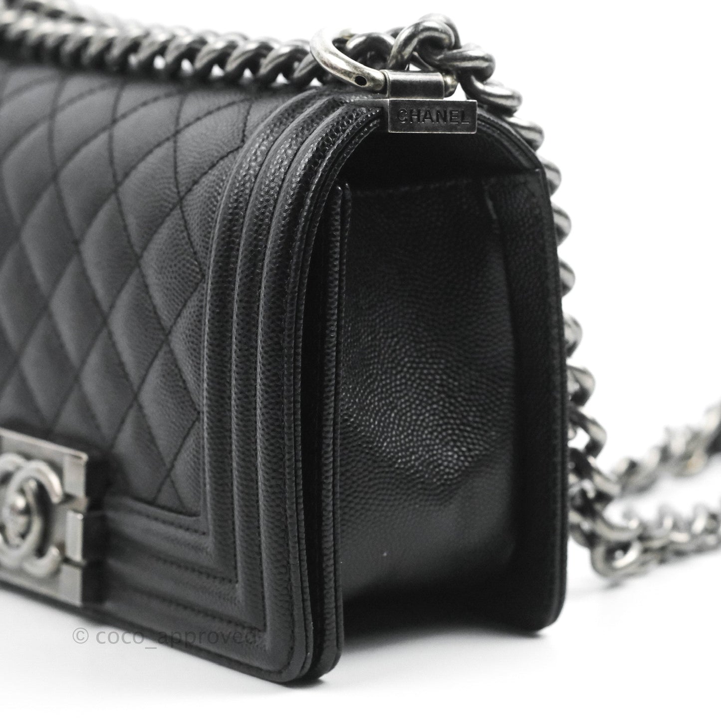 Chanel Small Boy Quilted Black Caviar Ruthenium Hardware