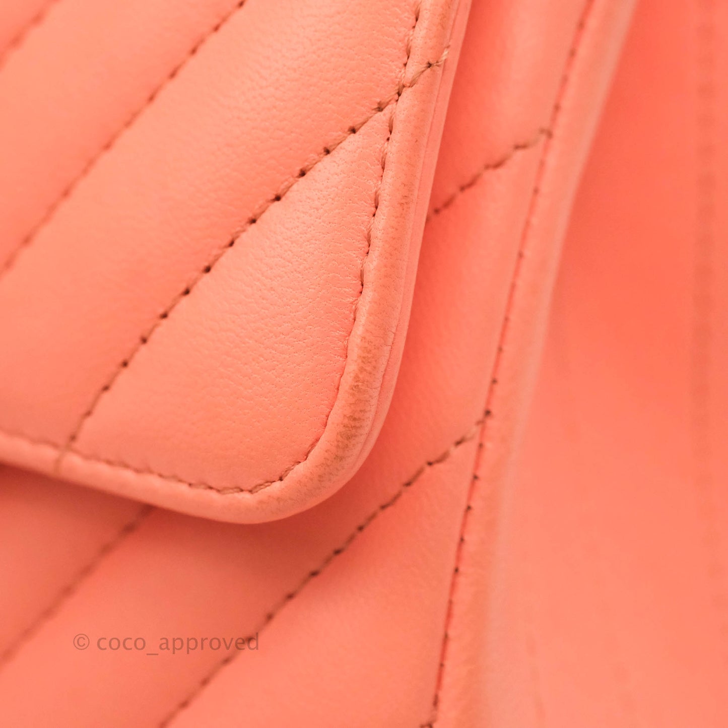 Chanel Classic M/L Medium Chevron Double Flap Coral Pink Lambskin Aged Gold Hardware