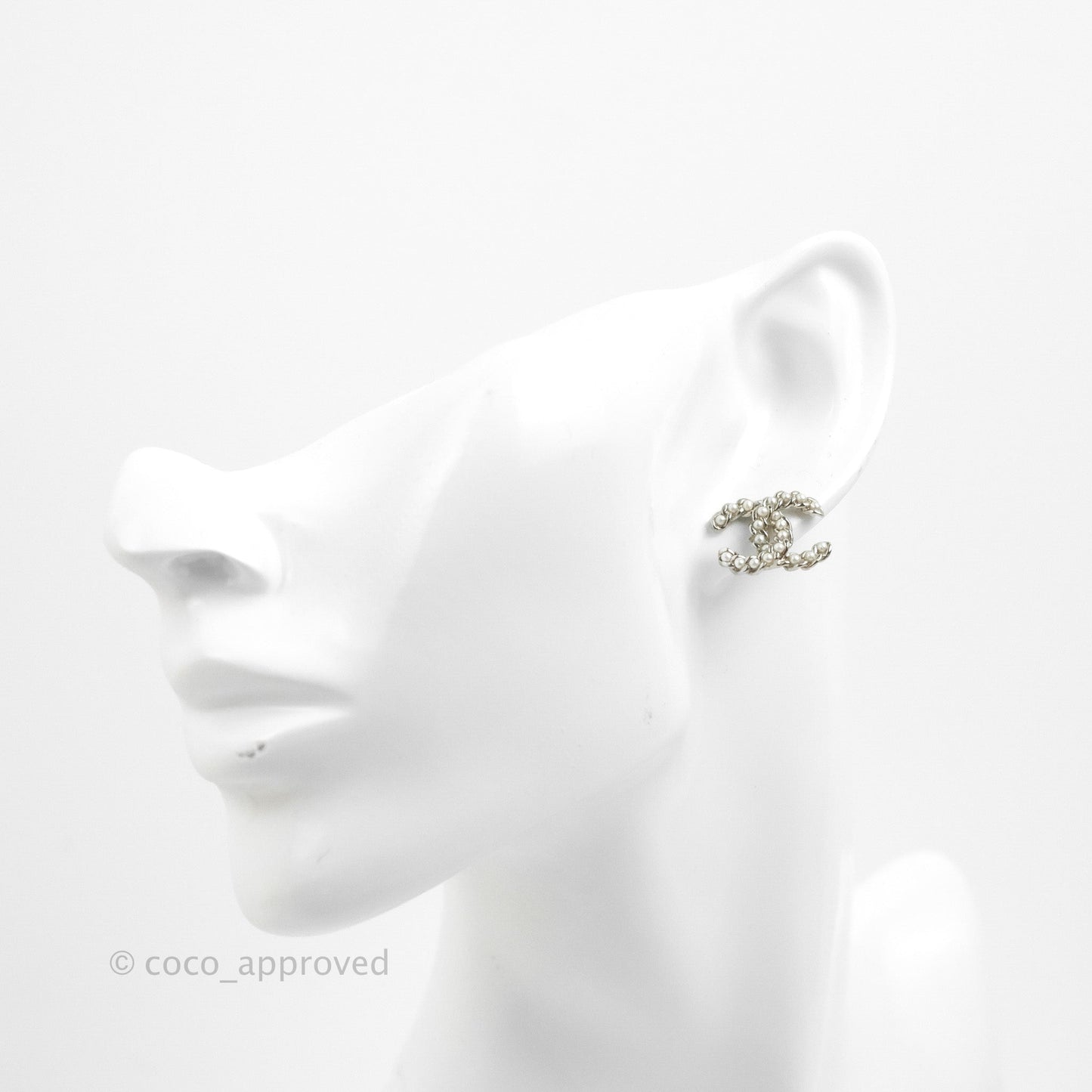 Chanel CC Pearl Earrings Silver Hardware 15P