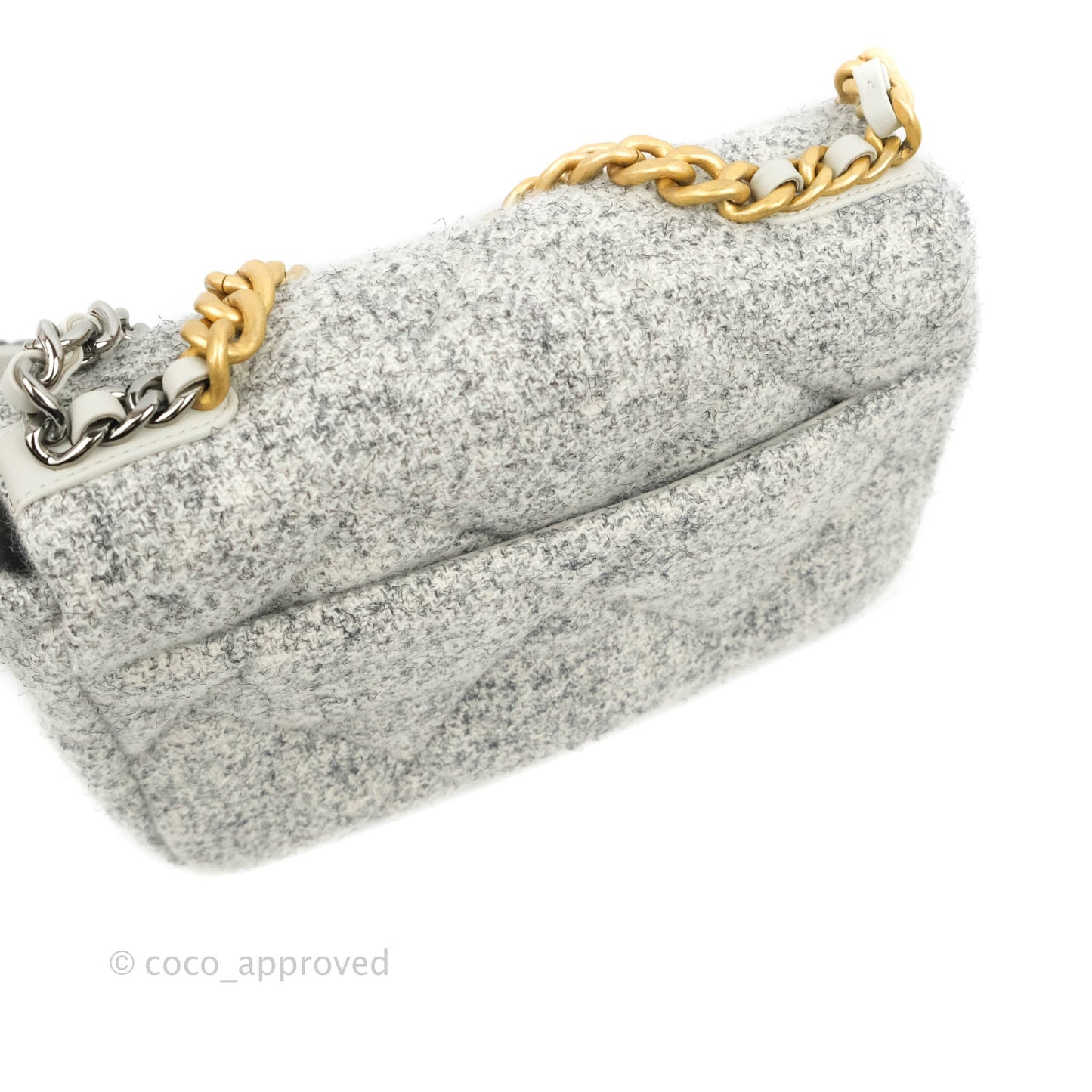 Chanel 19 Small Tweed Light Grey Mixed Hardware