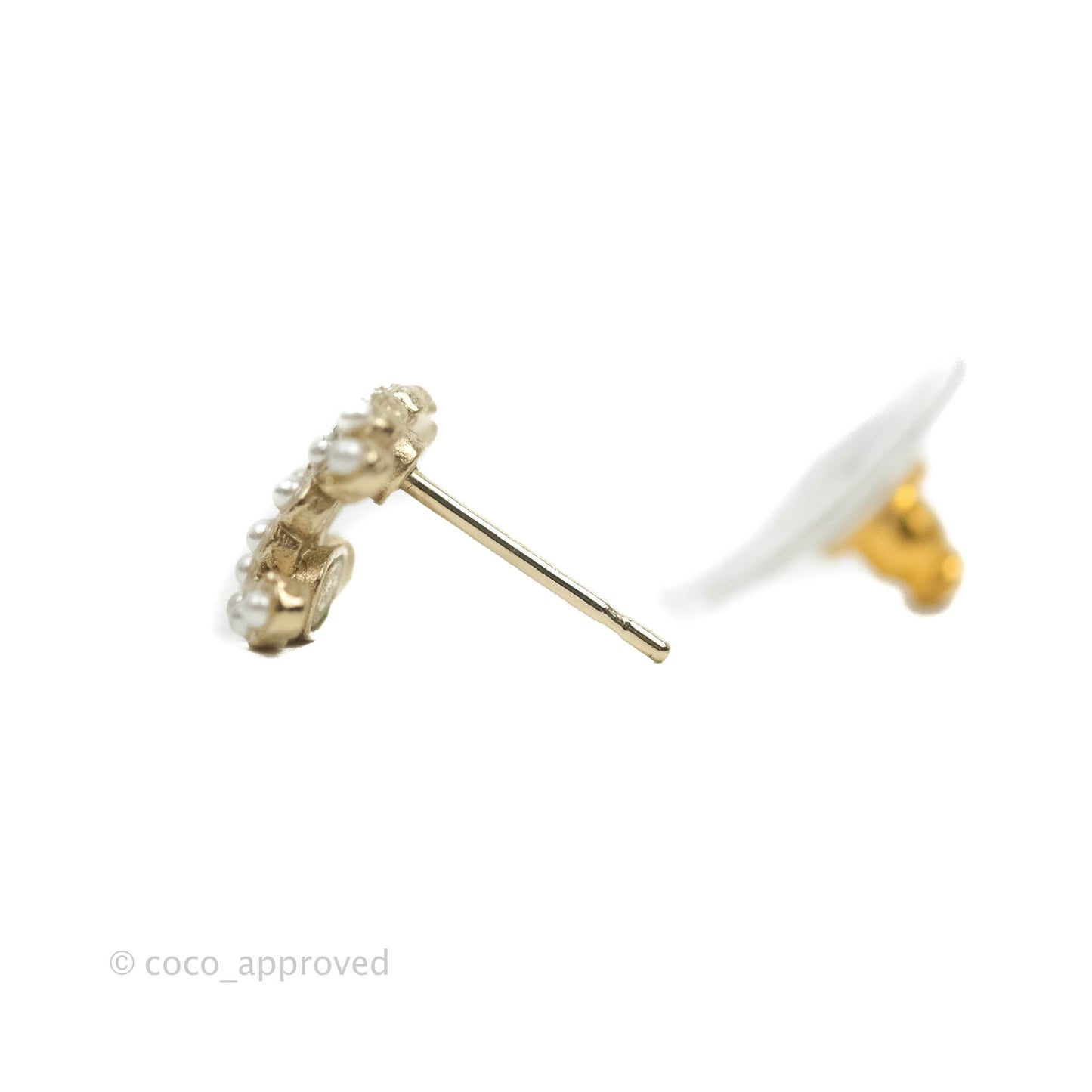 Chanel Pearl CC Earrings Gold Tone 20A
