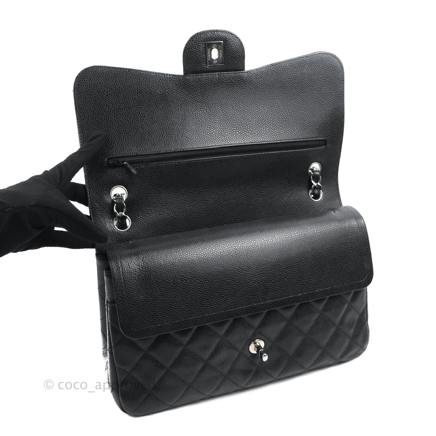 Chanel Jumbo Double Flap Black Caviar Silver Hardware⁣⁣