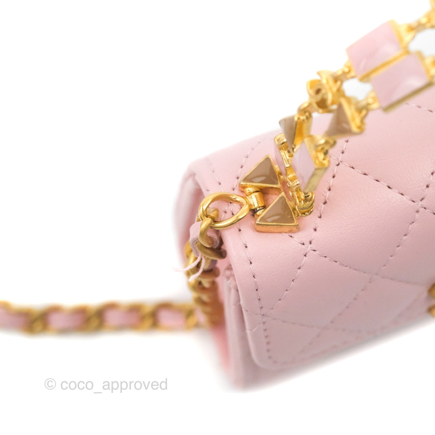 Chanel Enamel Top Handle Clutch with Chain Pink Lambskin Aged Gold Hardware