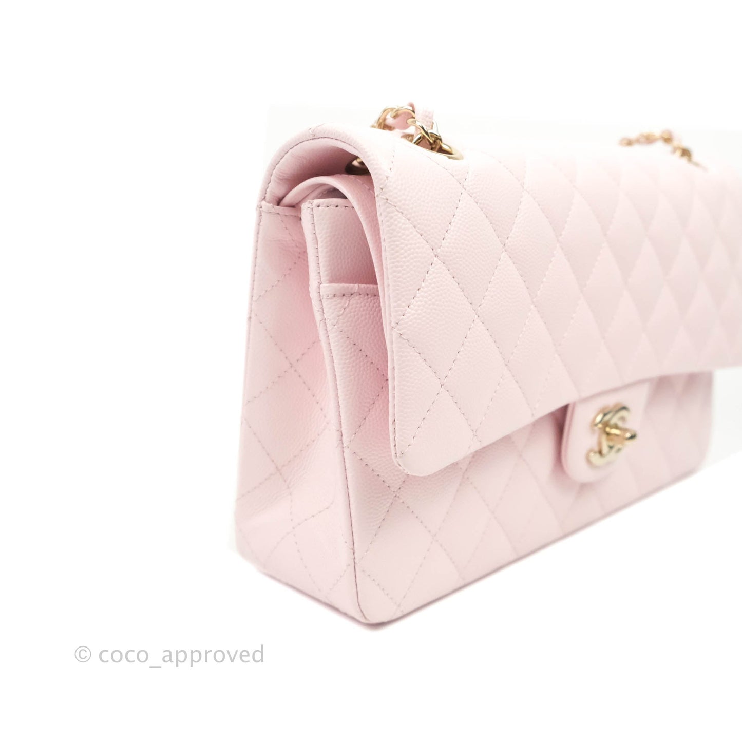 Chanel Classic M/L Medium Flap Quilted Light Pink Caviar Gold Hardware 22P