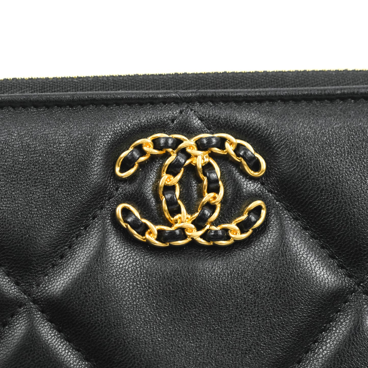 Chanel 19 Small Pouch Black Lambskin Gold Hardware